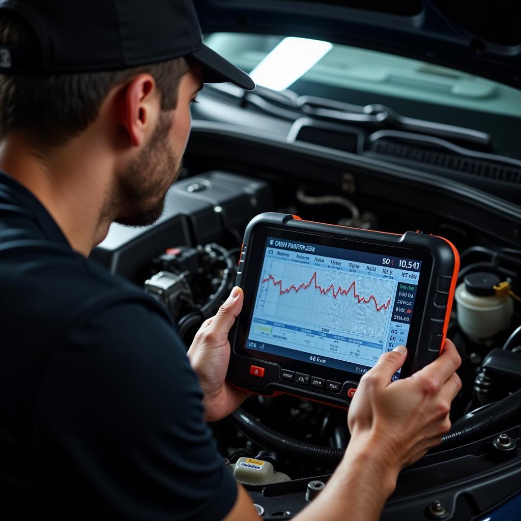 Mechanic Analyzing Crank Offset Data on Scan Tool