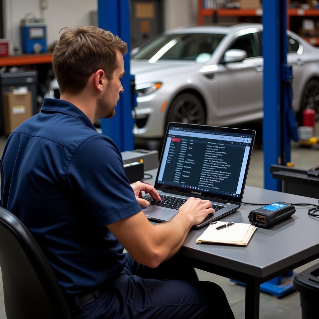 Mechanic Looking Up OBD-II Codes Online