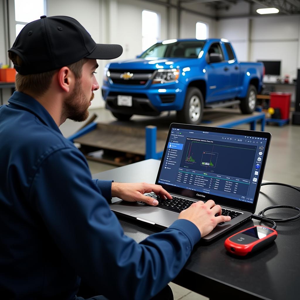 Mechanic Using Crucial Memory Scan Tool for Remote Diagnostics