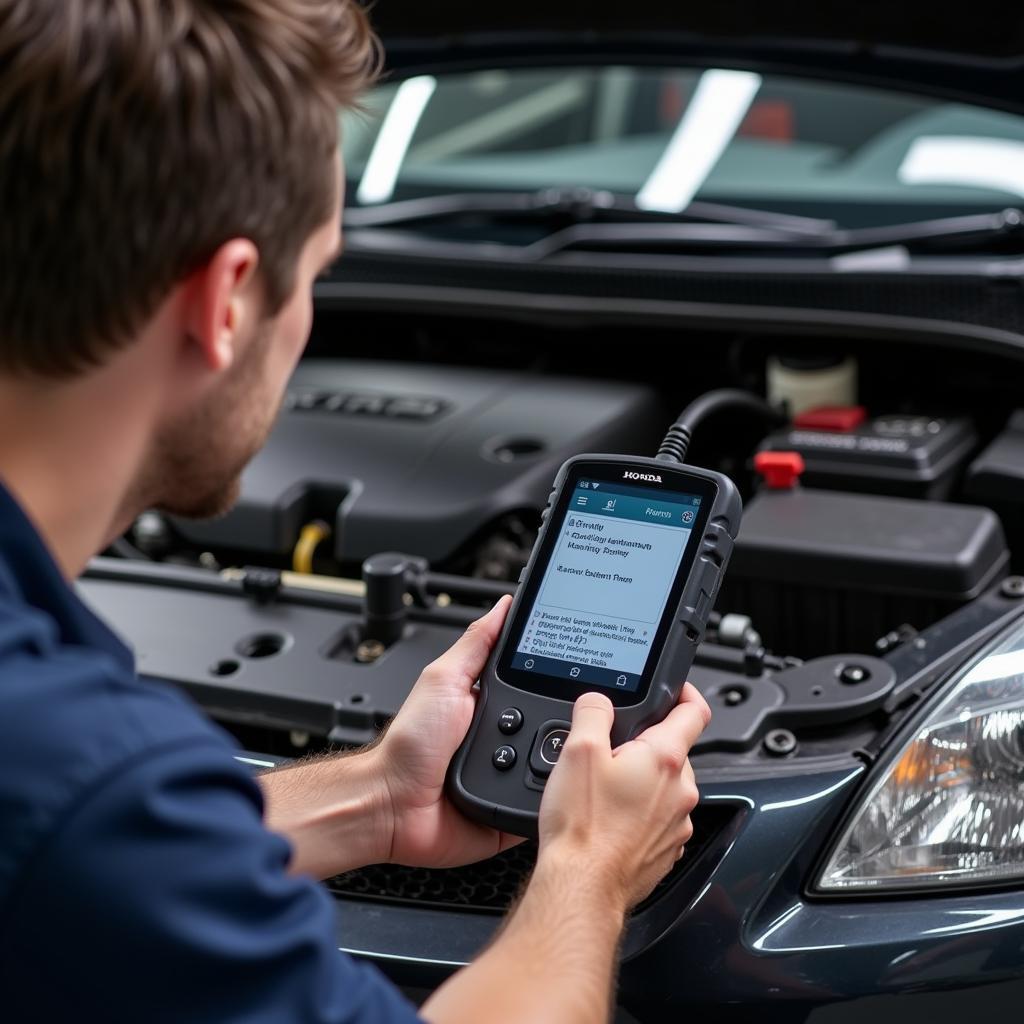 Mechanic Diagnosing with an OBD2 Scanner