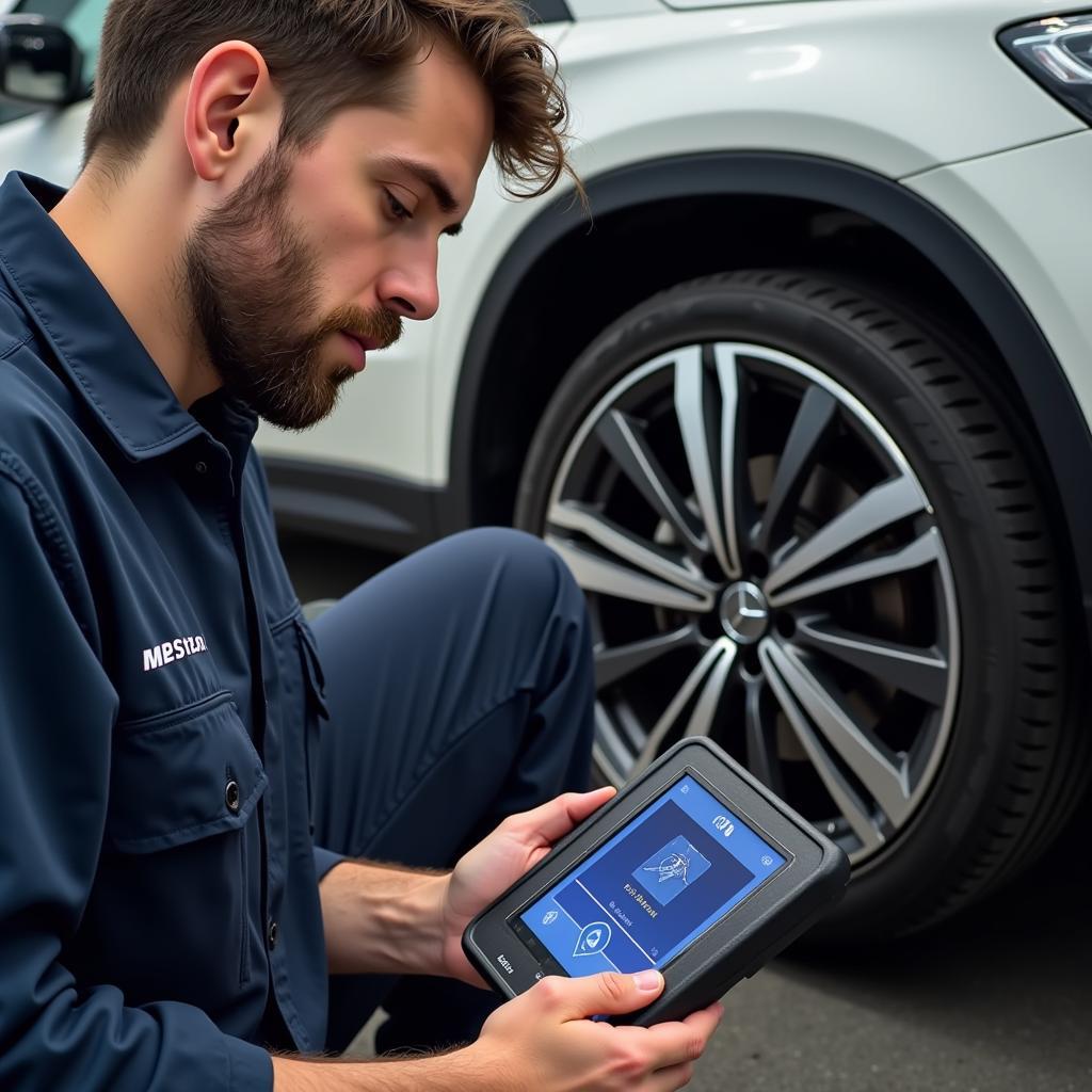 Mechanic Using MB Star C4 for Diagnostics