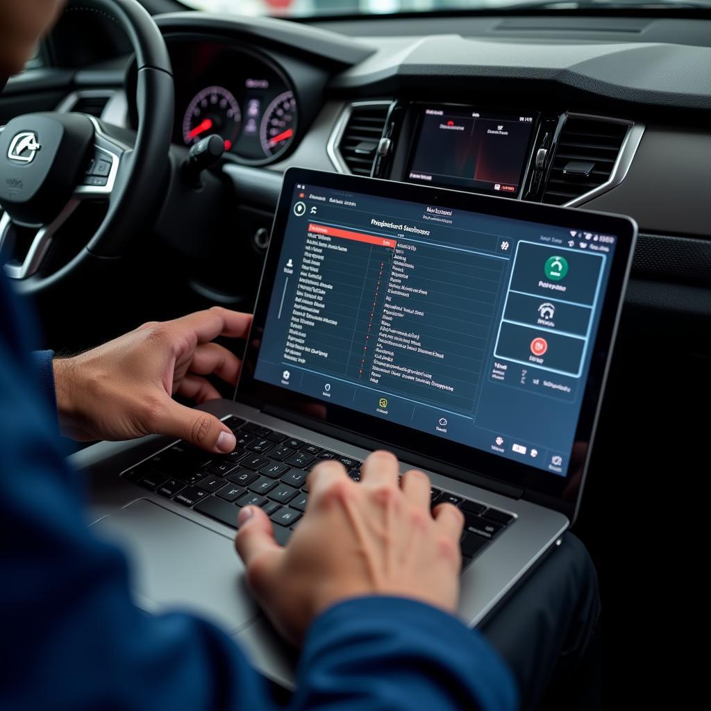 Mechanic Using McAfee Scan Tools on Car