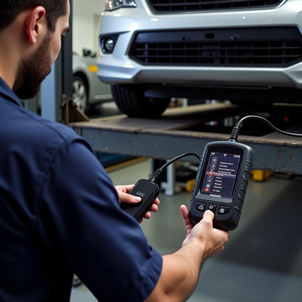 Mechanic Using NT630 Diagnostic Tool