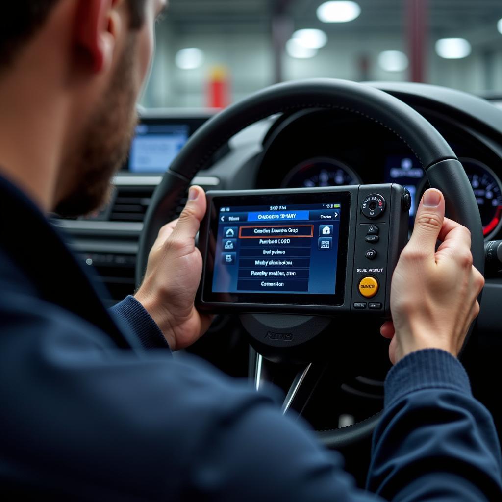 Mechanic Using OBD2 Scanner