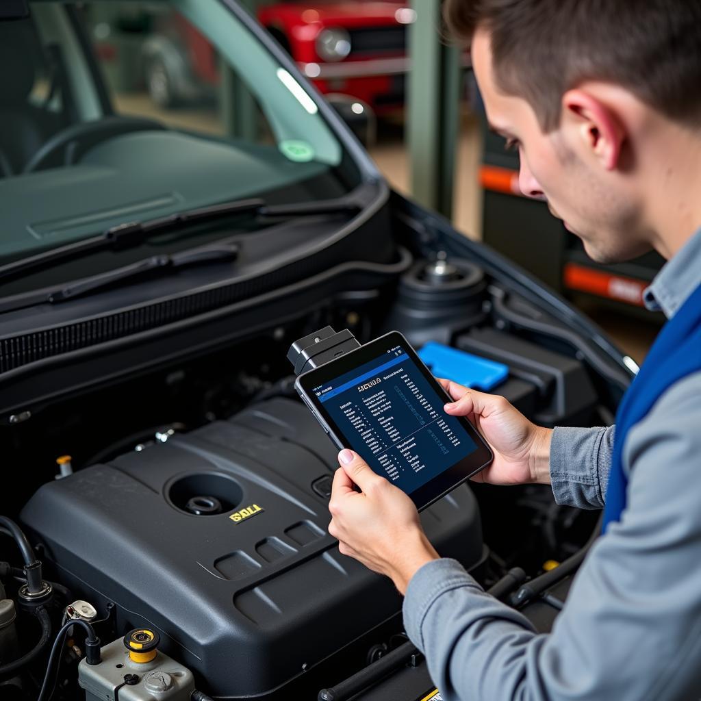 Mechanic Using OBD2 Scanner with Freeware