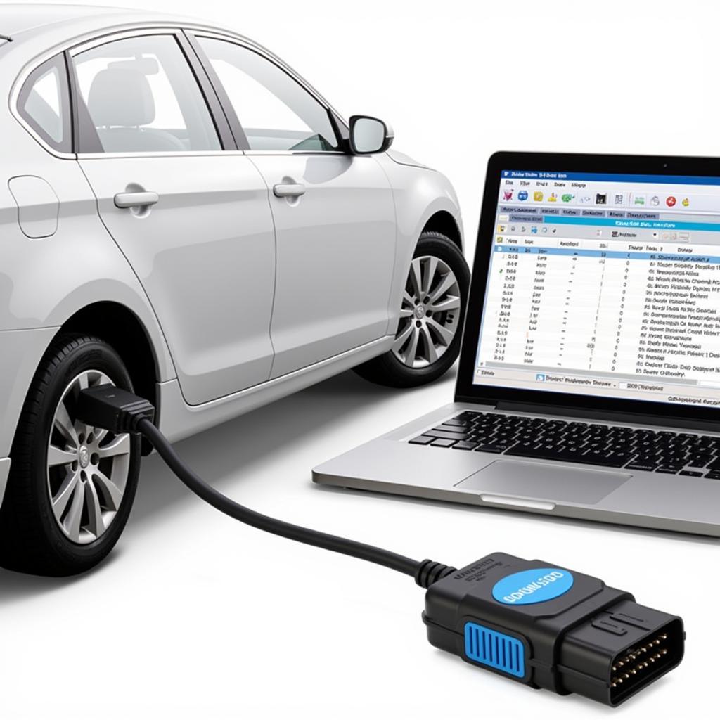 Mini VCI scan tool connected to a car's OBD2 port