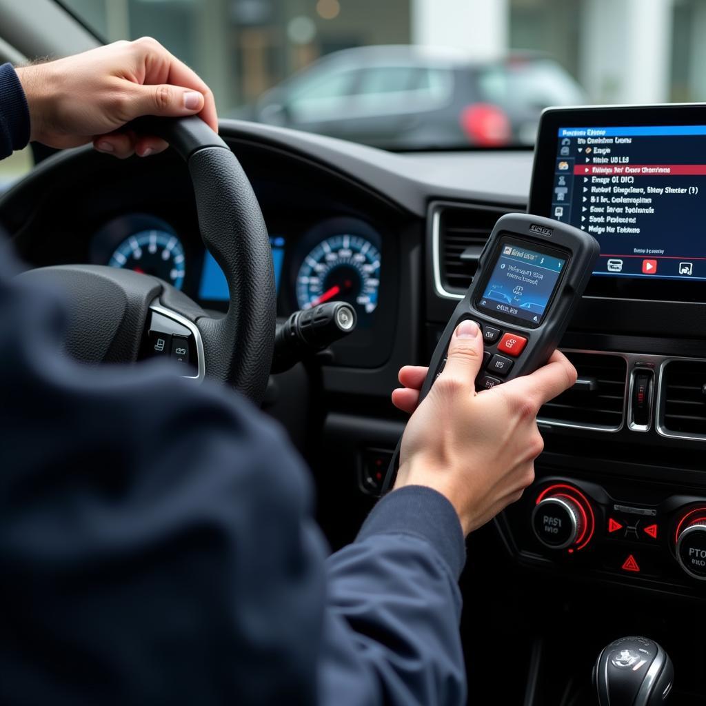 Mechanic Using OBD-II Scanner to Diagnose Car Problems