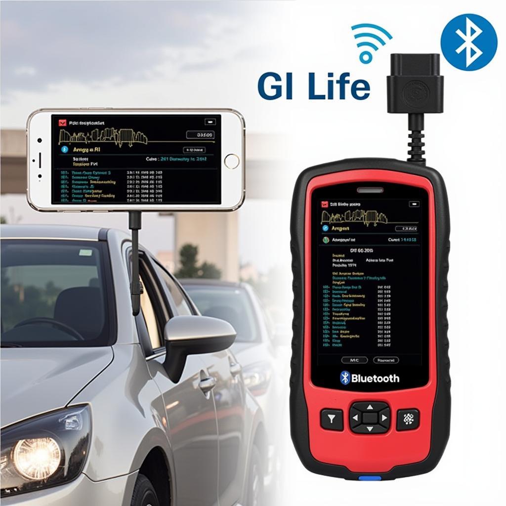 Smartphone Connected to OBD2 Scan Tool via Bluetooth