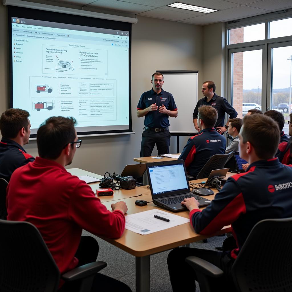 A technician receiving training on how to use a new IES diagnostic tool