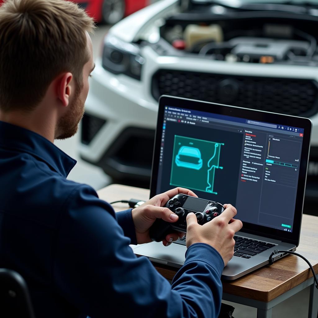 Technician Using a Game Controller Diagnostic Tool