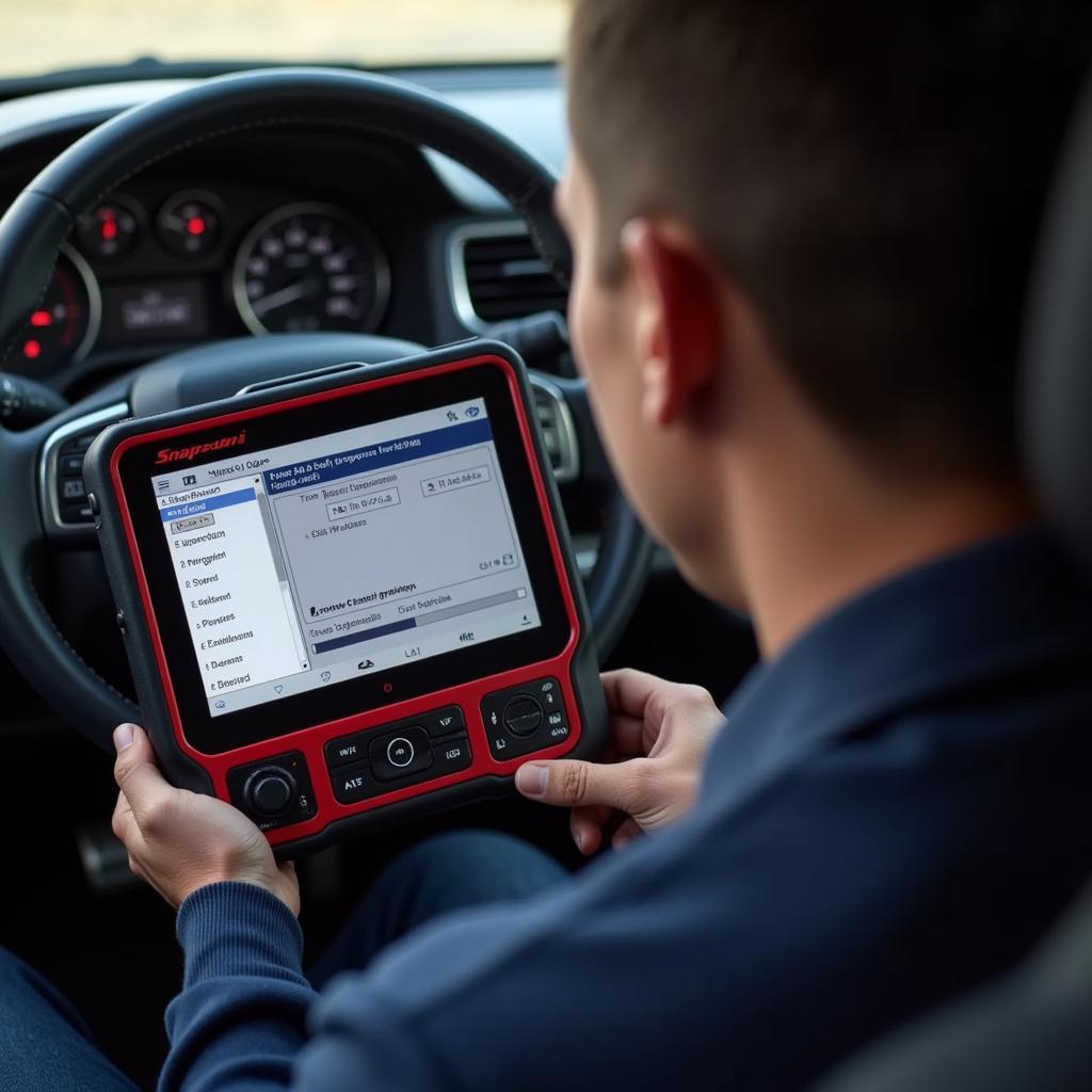 Technician Using Snap-on Scanner for Diagnostics