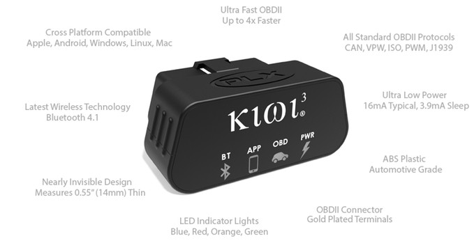 Kiwi 3 Wireless OBDII Adapter for vehicle diagnostics and performance monitoring