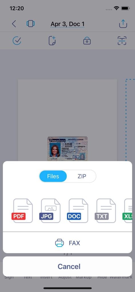 id card scanner app interface showing a scanned ID card ready to be processed