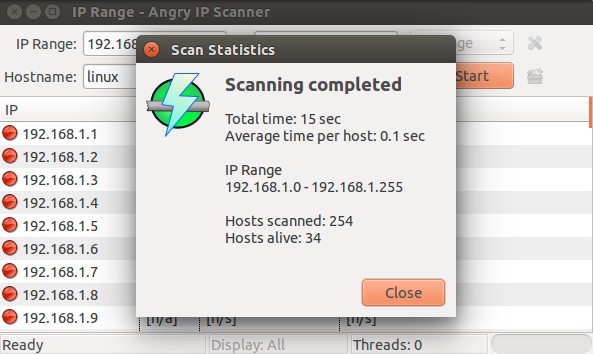 Angry IP Scanner Interface on Ubuntu