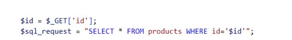 PHP code snippet showing a vulnerable SQL query