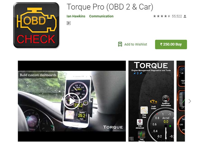 Torque Pro Android car scanner app dashboard displaying real-time vehicle data