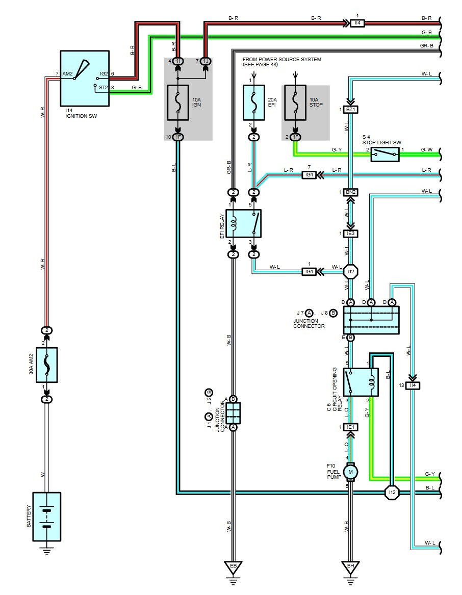 Wiring diagram excerpt 1 showing fuel pump circuit