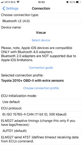 Car Scanner dashboard setup showing individual wheel speeds.